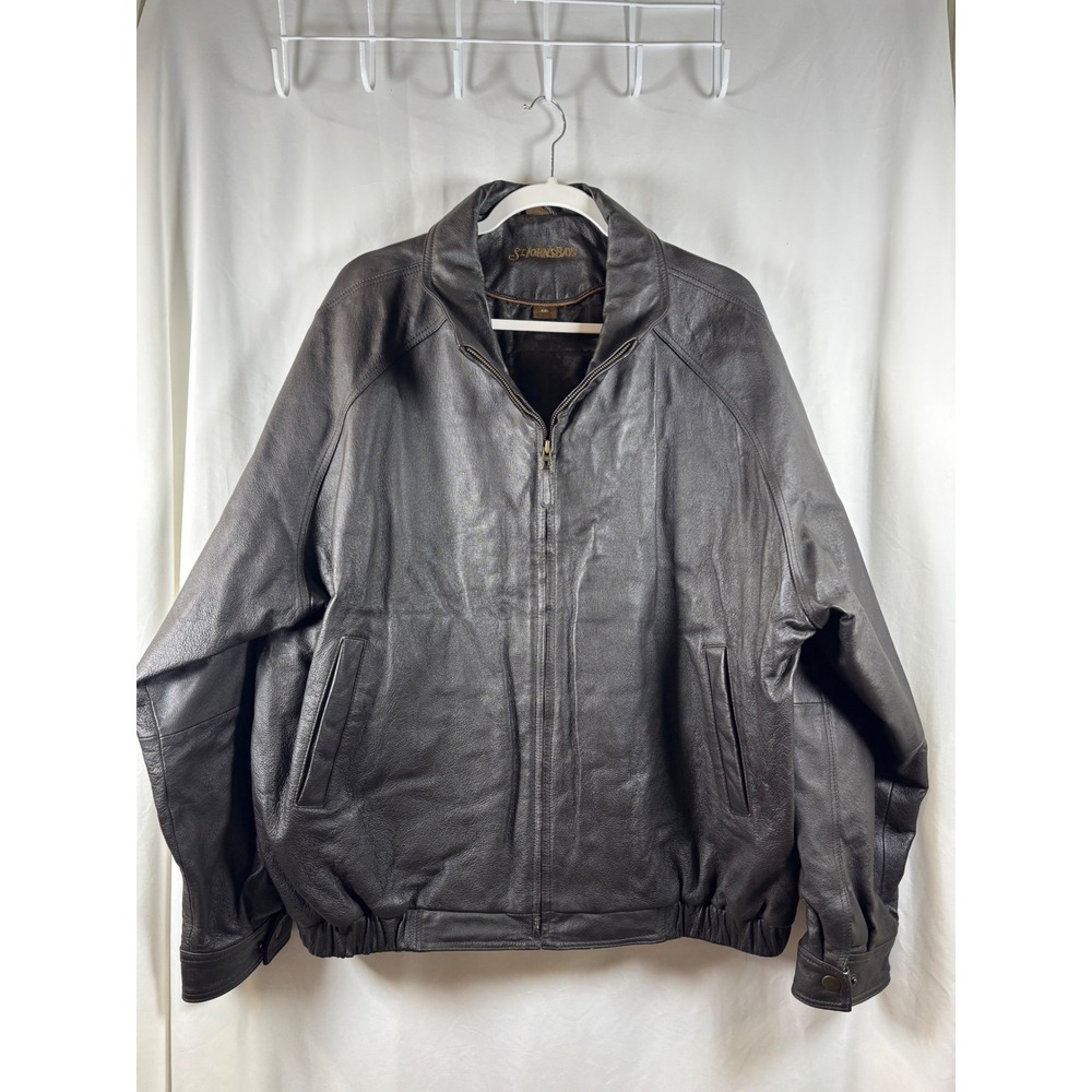 ST JOHNSBAY Mens Dark Brown‎ Genuine Leather Bomber Jacket Lined Size XXL